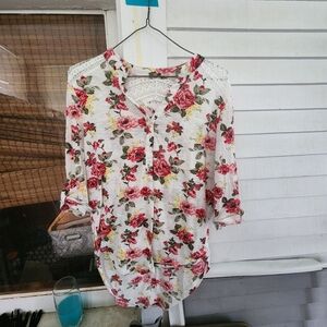 No Boundaries Floral Lace Blouse - Pink and White